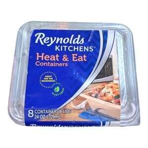 Reynolds Kitchens Heat & Eat Containers 24 oz 8 Count Microwave Safe Reheat Food